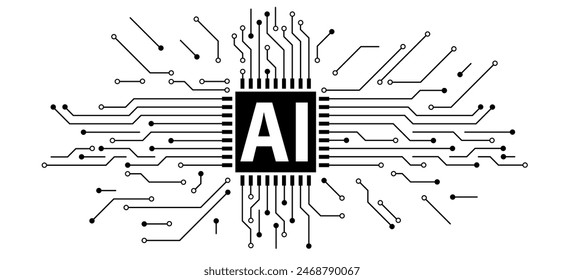 KI-Piktogramm für künstliche Intelligenz. Technologie im Zusammenhang mit künstlicher Intelligenz, Computer und Systeme, die intelligent sind, Grafik des Roboters. Logo oder Symbol, das von Vektorgrafik AI generiert wurde. Techniksymbol