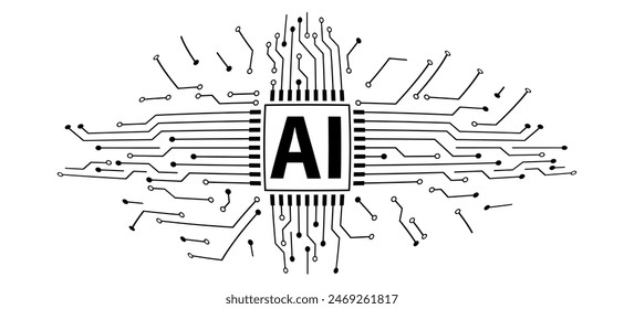 Artificial intelligence AI pictogram. Technology related to artificial intelligence, computers and systems that are intelligent, graphic of robot. Vector ai generated logo or symbol. circuit board