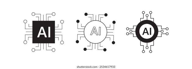 Pictograma de inteligencia artificial. Tecnología relacionada con la inteligencia artificial, computadoras y sistemas que son inteligentes, gráficos de robot. Vector ai generó logo o simbolo. Generador por IA.