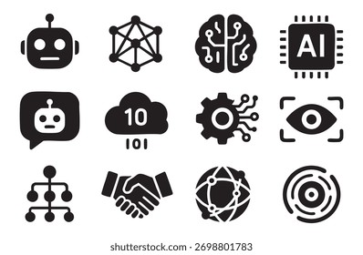 Pictograma de inteligencia artificial. Tecnología relacionada con la inteligencia artificial, computadoras y sistemas que son inteligentes, gráficos de robot. Vector ai generó logo o simbolo.