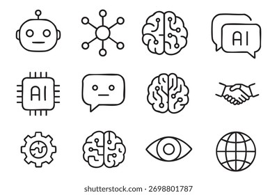 Pictograma de inteligência artificial IA. Tecnologia relacionada à inteligência artificial, computadores e sistemas que são inteligentes, gráficos de robô. Logotipo ou símbolo gerado por ai de vetor.
