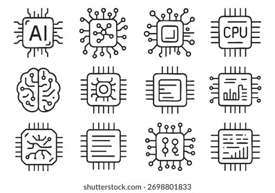 Artificial intelligence AI pictogram. Technology related to artificial intelligence, computers and systems that are intelligent, graphic of robot. Vector ai generated logo or symbol.