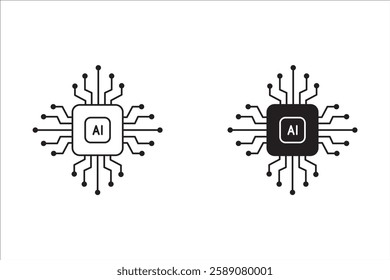 Artificial intelligence AI pictogram.Technology related to artificial intelligence,computers and systems that are intelligent,graphic of robot.Vector aigenerated logo or symbol.circuit board.icon set
