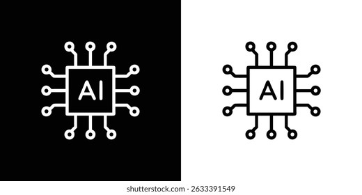 Inteligencia artificial Pictograma de IA. Tecnología relacionada con la inteligencia artificial, computadoras y sistemas que son inteligentes, gráficos de robots. Vector de iconos