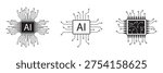 Artificial intelligence AI processor chip icon.AI Processor circuit vector set. Mini AI CPU icon collection. AI Microchip set, black and white color. Best Design. Vector illustration. EPS 10.