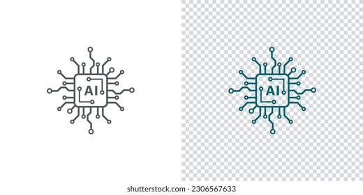 Artificial intelligence AI processor chip icon.AI Processor vector icon for websites and mobile  thin lines Flat Icon Solid style,Vector illustration.