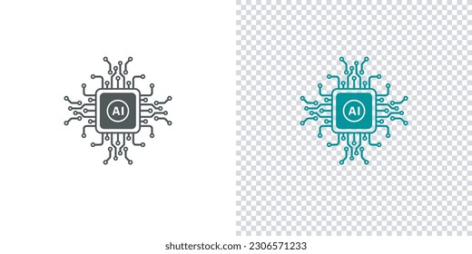 Artificial intelligence AI processor chip icon.Linear artificial intelligence sign with editable stroke, Mini AI CPU icon in flat style.Vector illustration.