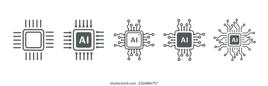 Artificial intelligence AI processor chip icon.Mini AI CPU icon in flat style.modern GPU card style thin line icon collection on white background,Vector illustration.