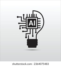 Inteligencia artificial chip de procesador AI e icono de la bombilla. concepto de ilustración para obtener ideas de innovación mediante inteligencia artificial