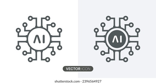 Artificial intelligence AI processor chip icon set.Mini AI CPU icon in flat style for graphic design, logo, web site, social media. Vector illustration.
