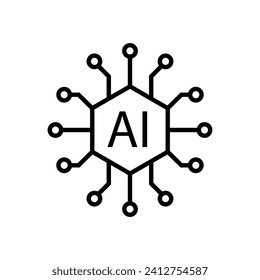 Icono de vector de chip de procesador AI de inteligencia artificial. Símbolo de la tecnología de la tecnología de la línea del icono de la línea del circuito de la línea de aire del procesador