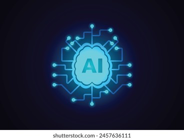 Artificial intelligence AI processor chip Icon Logo with circuit board. Artificial intelligence concept. Vector illustration