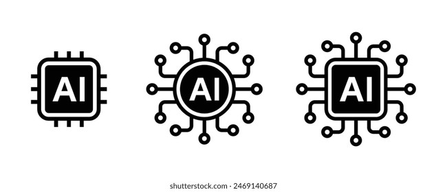 Artificial intelligence AI processor chip icon.AI Processor circuit vector set. Mini AI CPU icon collection