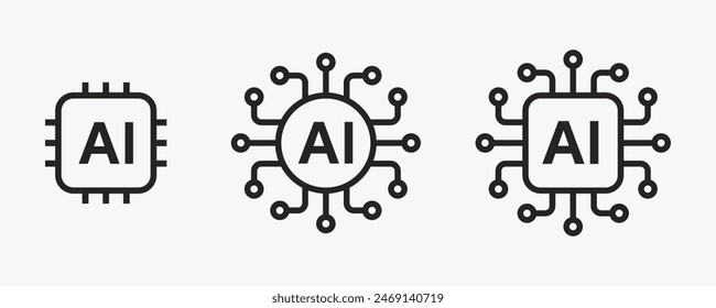 Artificial intelligence AI processor chip vector icon symbol. AI system icon illustration vector