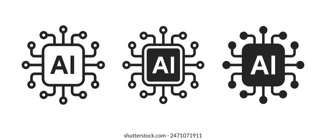 Artificial intelligence AI processor chip icon.AI Processor circuit vector set. Mini AI CPU icon collection