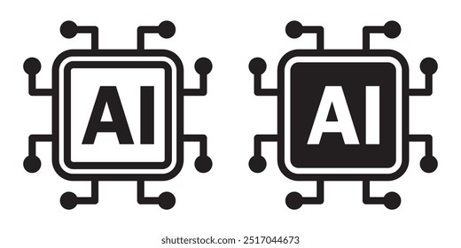 Artificial intelligence AI processor chip icon.AI Processor circuit vector set. Mini AI CPU icon collection. Vector illustration.