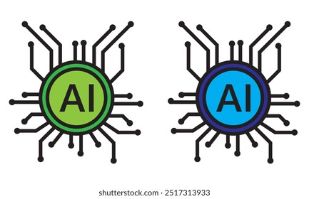 Artificial intelligence AI processor chip icon.AI Processor circuit vector set. Mini AI CPU icon collection
