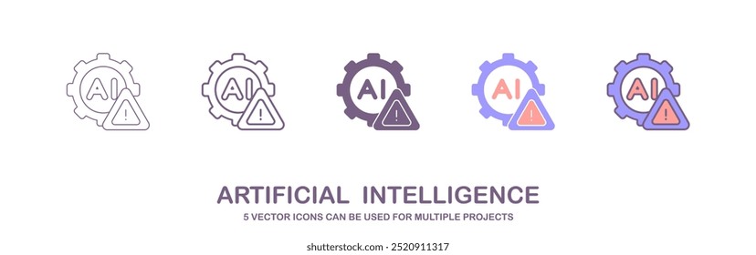 Artificial intelligence AI processor chip icon.AI Processor circuit vector set. Mini AI CPU icon collection, a set of icons with 5 different styles