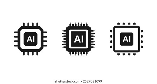 Künstliche Intelligenz AI Prozessor Chip Vektorsymbol. AI-Prozessorschaltkreis-Vektorsatz. Vektorgrafik des AI-Systemsymbols