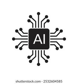 Artificial intelligence AI processor chip icon.