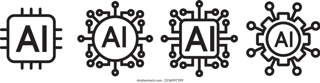 Inteligência artificial AI processador chip vetor ícone símbolo. Vetor de ilustração de ícone do sistema AI.