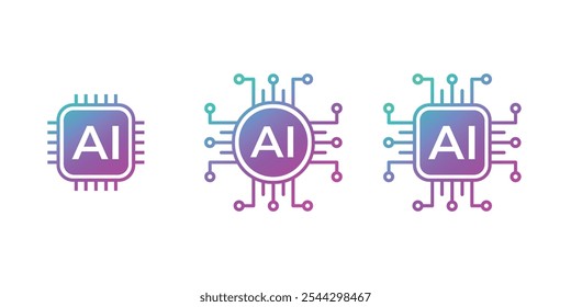 Artificial intelligence AI processor chip icons.AI Processor circuit vector set icons logos. Mini AI CPU icon collection