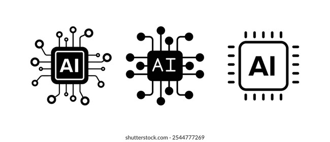 Inteligencia artificial Icono de chip de procesador AI. Conjunto de Vector de circuito de procesador AI. Mini Vector de colección de icono de CPU AI sobre fondo blanco 