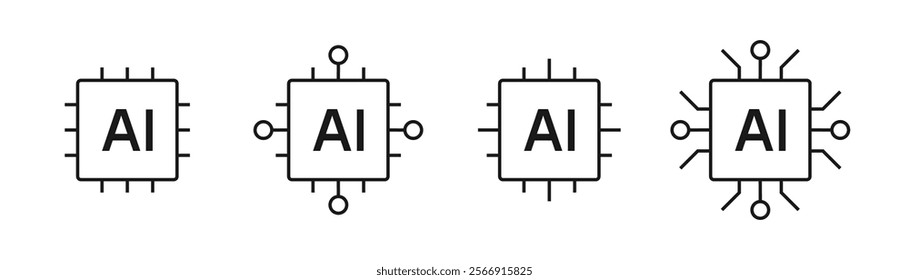 Artificial intelligence. AI processor chip icon line symbol. Square Ai logo chip. Editable stroke vector illustration