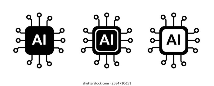 Artificial intelligence AI processor chip icon.AI Processor circuit. Mini AI CPU icon collection vector illustration.