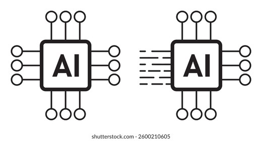 Artificial intelligence AI processor chip icon.AI Processor circuit vector set. Mini AI CPU icon collection