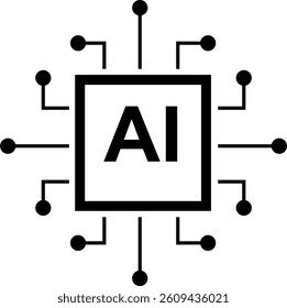 Artificial intelligence AI processor chip icon. Artificial intelligence chip processor isolated on transparent background. Mini AI CPU symbol for technology and computing. Vector illustration.