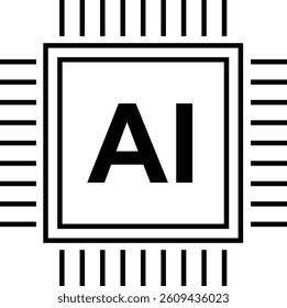 Artificial intelligence AI processor chip icon. Artificial intelligence chip processor isolated on transparent background. Mini AI CPU symbol for technology and computing. Vector illustration.