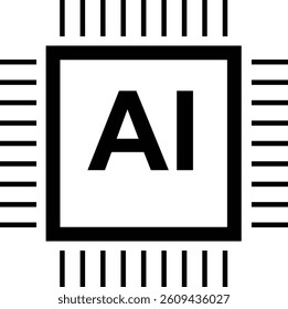 Artificial intelligence AI processor chip icon. Artificial intelligence chip processor isolated on transparent background. Mini AI CPU symbol for technology and computing. Vector illustration.