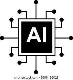 Artificial intelligence AI processor chip icon. Artificial intelligence chip processor isolated on transparent background. Mini AI CPU symbol for technology and computing. Vector illustration.