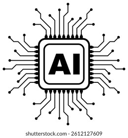 Artificial intelligence AI processor chip robot brain simple graphic flat design