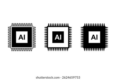 Artificial intelligence AI processor chip icon.AI Processor circuit vector set. Mini AI CPU icon collection.