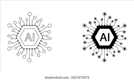 Artificial intelligence AI processor chip icon set.AI Processor circuit vector set. Mini AI CPU icon collection