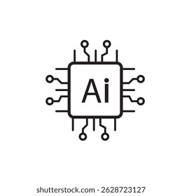 Artificial intelligence AI processor chip vector icon symbol. Artificial intelligence technology concept design, Machine learning and generate by chip, Vector illustration for web, UX and UI.