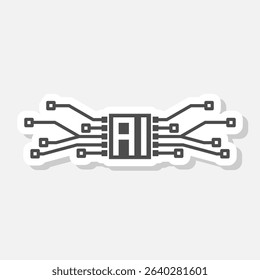 Artificial intelligence AI processor chip icon sticker isolated on gray background