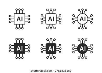 Artificial intelligence AI processor chip vector icon symbol. AI chipset icon Vector illustration