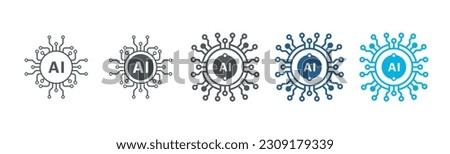 Artificial intelligence AI processor chip icon.AI Processor circuit vector set.Mini AI CPU icon in flat style thin line icon collection on white background.Vector illustration.