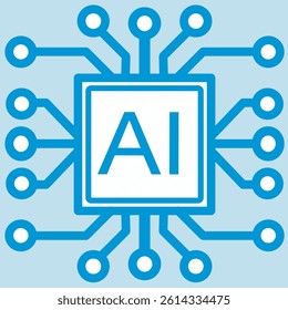 Artificial intelligence AI processor cpu chip circuit icon symbol. AI system icon illustration vector. stock illustration. Blue background