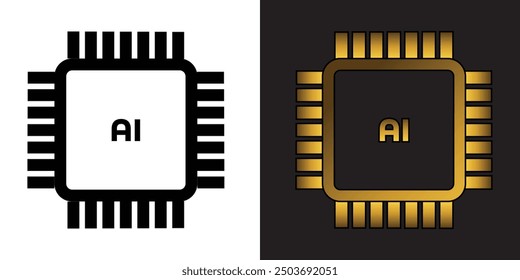 Artificial intelligence AI processor setting. Gold vector icon web site, logo, social media. vector illustration concept.