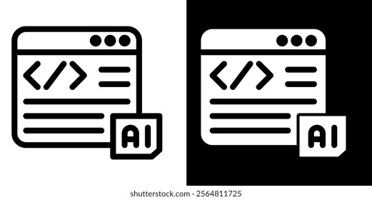artificial intelligence ai programming code line and glyph icon, outline and glyph vector sign, linear and glyph style pictogram isolated on white and black. AI or artificial intelligence Symbol, logo