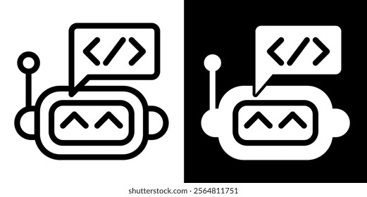 artificial intelligence ai programming code line and glyph icon, outline and glyph vector sign, linear and glyph style pictogram isolated on white and black. AI or artificial intelligence Symbol, logo