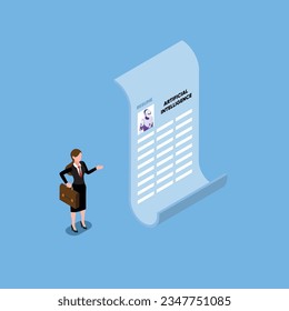 Artificial Intelligence AI replacement on human workforce isometric 3d vector concept for banner, website, illustration, landing page, flyer, etc