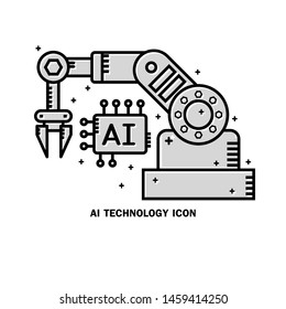 Artificial intelligence (AI), Robot arm and Signal circuits electronic icon.Technology and communications vector design.