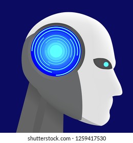 Artificial Intelligence or AI robot head with processing unit