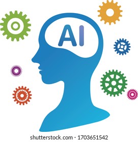 
Artificial intelligence AI silhouette and gears