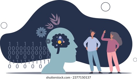 Artificial intelligence and AI as smart technology.Machine neural thinking and information processing as modern invention.flat vector illustration
